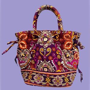 Vera Bradley Small Duffel Tote Bag Plum Crazy Purple Floral Quilted Size Pockets